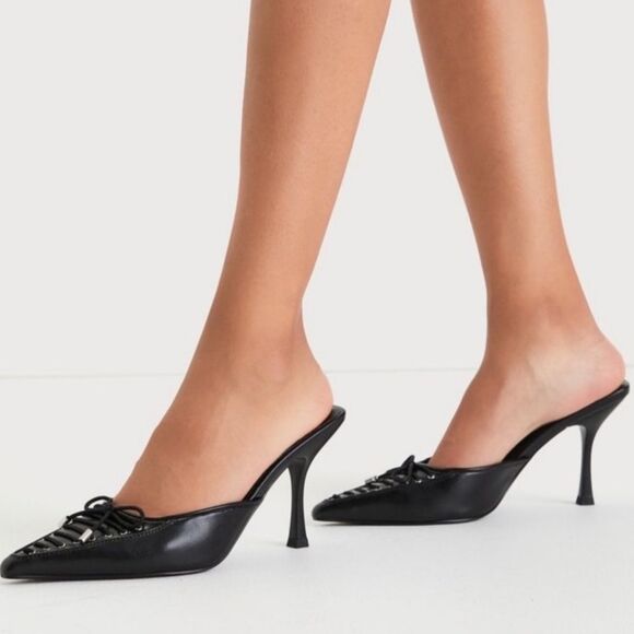 Steve Madden Women's 6/6.5 Brianne Black Pointed Toe Mule Pumps Heels - Picture 16 of 16
